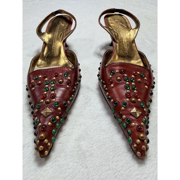 Giuseppe Zanotti Shoes - Vtg Giuseppe Zanotti Vicini Jeweled Red Leather Slingback Heels Italy 7B Medium